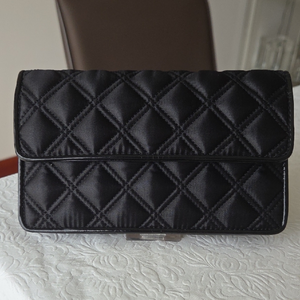 NWOT Elegant Black Satin Quilted Clutch